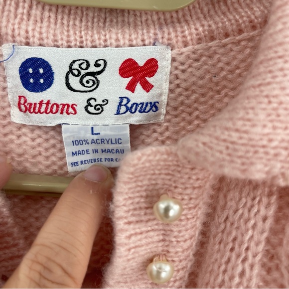 Vintage Buttons & Bows Pink Ribbon and Pearls Sweater - Picture 11 of 14